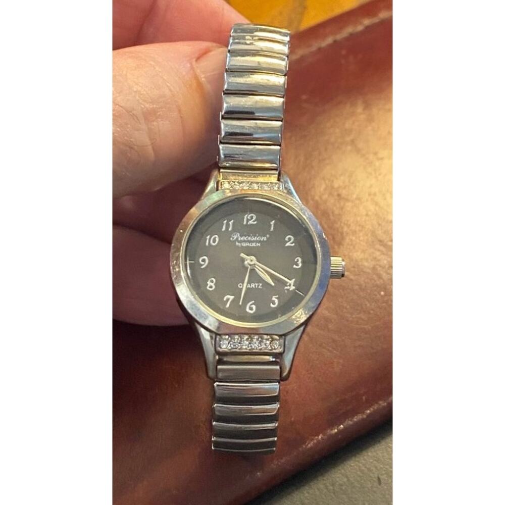 Women's Precision by Gruen Silver Tone Quartz Watch, Black Face